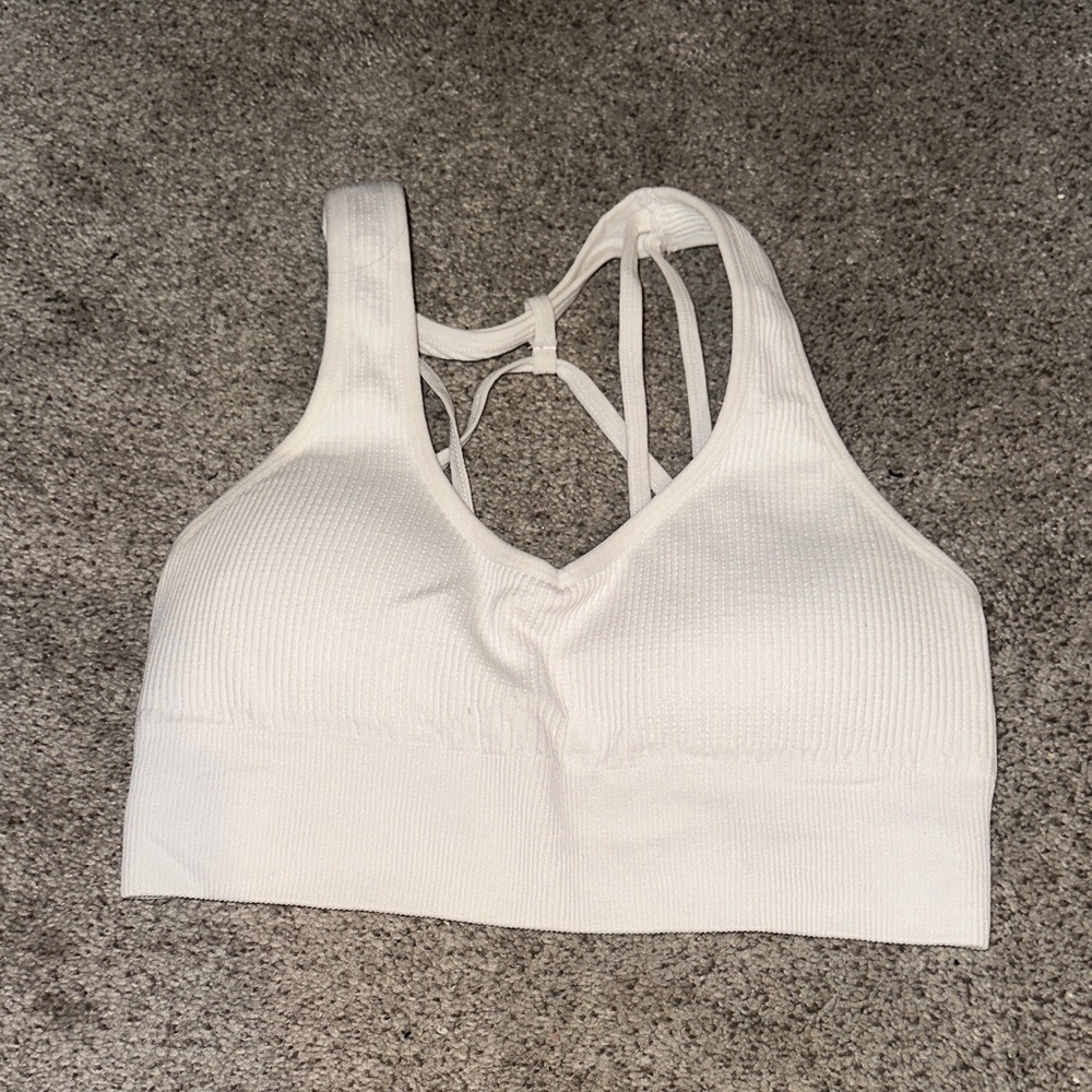 NVGTN White Ribbed Sports Bra